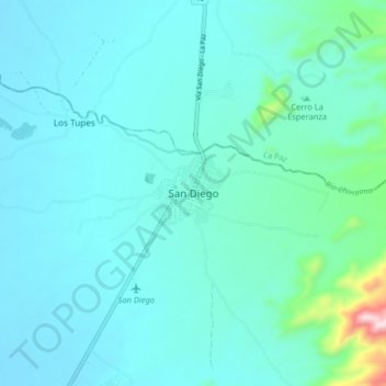 Mapa topográfico San Diego, altitud, relieve