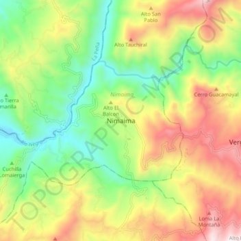 Mapa topográfico Nimaima, altitud, relieve
