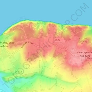 Mapa topográfico Blancmesnil, altitud, relieve