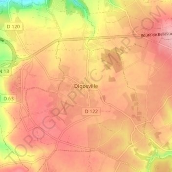 Mapa topográfico Digosville, altitud, relieve
