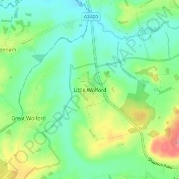 Mapa topográfico Little Wolford, altitud, relieve