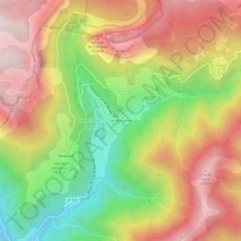 Mapa topográfico Les Nonières, altitud, relieve