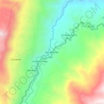 Mapa topográfico Yamobamba, altitud, relieve