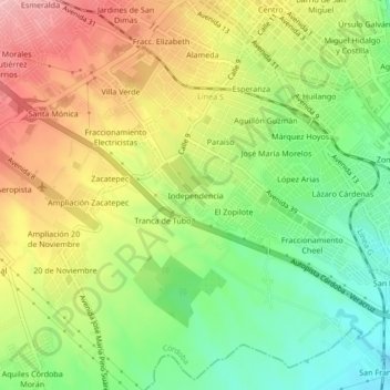 Mapa topográfico Independencia, altitud, relieve