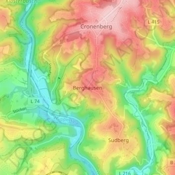 Mapa topográfico Berghausen, altitud, relieve