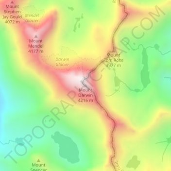 Mapa topográfico Mount Darwin, altitud, relieve
