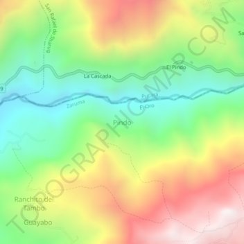 Mapa topográfico Pindo, altitud, relieve