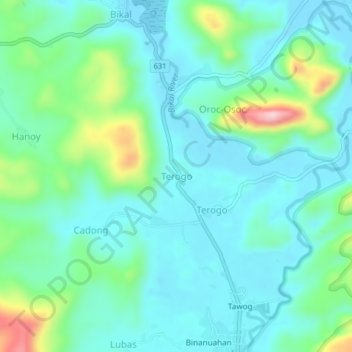 Mapa topográfico Terogo, altitud, relieve