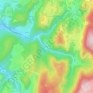 Mapa topográfico Lhuire, altitud, relieve