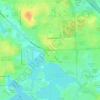 Mapa topográfico Huron Heights, altitud, relieve