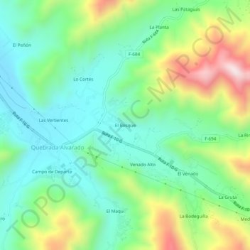 Mapa topográfico El Bosque, altitud, relieve