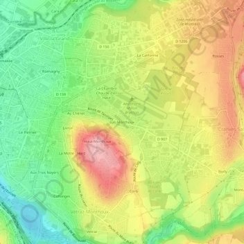 Mapa topográfico Bas-Monthoux, altitud, relieve