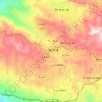 Mapa topográfico Nachig, altitud, relieve