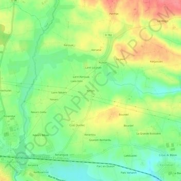Mapa topográfico Kerlan, altitud, relieve