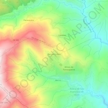 Mapa topográfico Barroca Grande, altitud, relieve