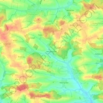 Mapa topográfico Ottmarshausen, altitud, relieve
