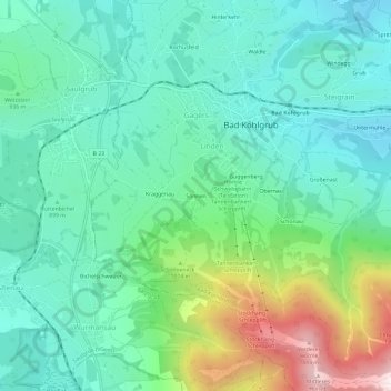 Mapa topográfico Sonnen, altitud, relieve