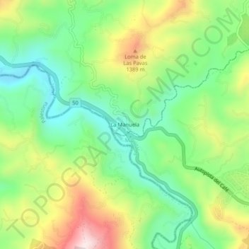 Mapa topográfico La Manuela, altitud, relieve