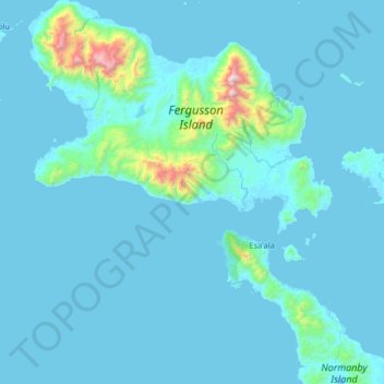 Mapa topográfico D’Entrecasteaux Islands, altitud, relieve