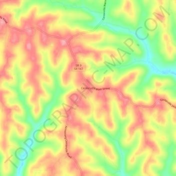 Mapa topográfico Centerville, altitud, relieve