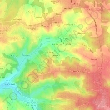 Mapa topográfico Lalande, altitud, relieve