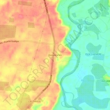 Mapa topográfico Guayacanes, altitud, relieve