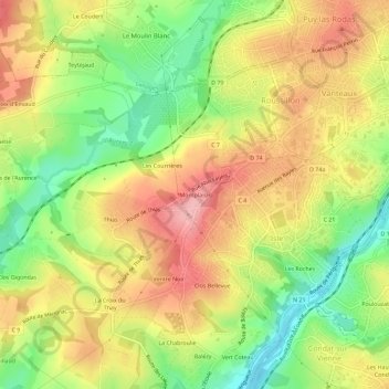 Mapa topográfico Montplaisir, altitud, relieve