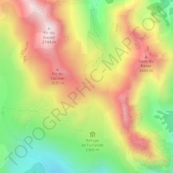 Mapa topográfico Col de furfande, altitud, relieve