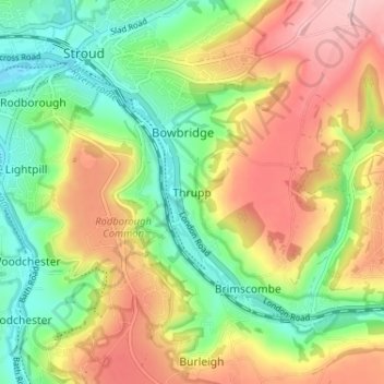Mapa topográfico Thrupp, altitud, relieve