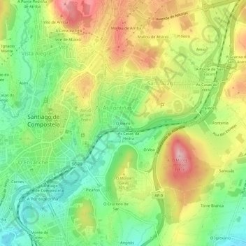 Mapa topográfico O Vieiro, altitud, relieve