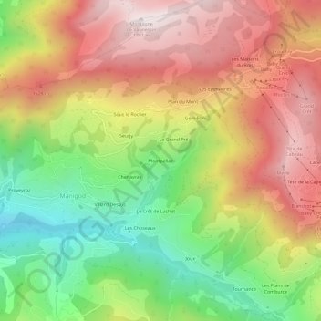 Mapa topográfico Montpellaz, altitud, relieve