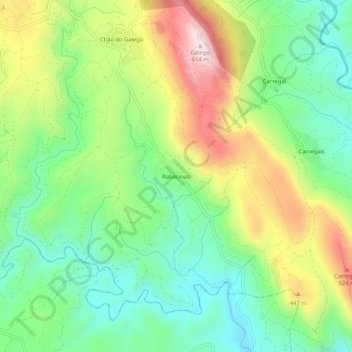 Mapa topográfico Rabacinas, altitud, relieve