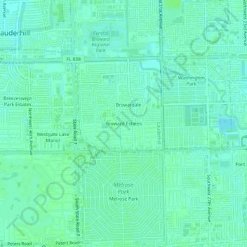 Mapa topográfico Broward Estates, altitud, relieve