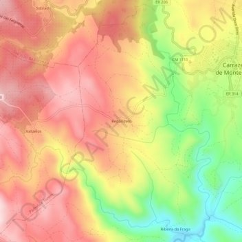 Mapa topográfico Redondelo, altitud, relieve
