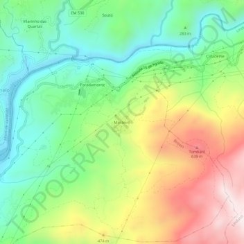 Mapa topográfico Mosteirô, altitud, relieve