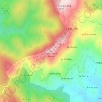 Mapa topográfico Colle Dure, altitud, relieve