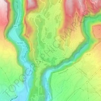 Mapa topográfico Entre-Deux, altitud, relieve