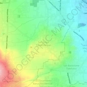 Mapa topográfico San Felipe Tlamimilolpan, altitud, relieve