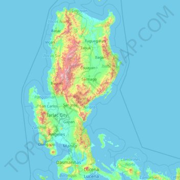 Mapa topográfico Quirino, altitud, relieve