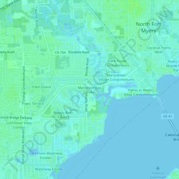 Mapa topográfico Mangrove Bay Condos, altitud, relieve