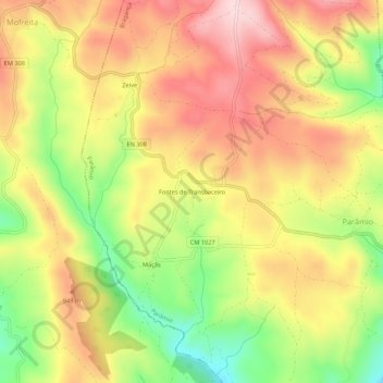 Mapa topográfico Fontes de Transbaceiro, altitud, relieve