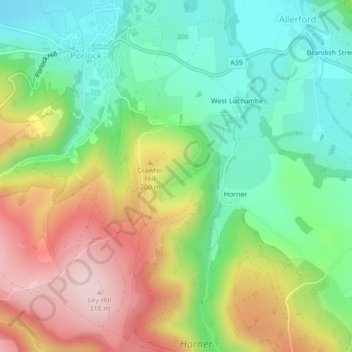 Mapa topográfico Halse Combe, altitud, relieve