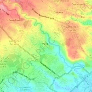 Mapa topográfico Walog, altitud, relieve