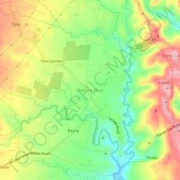 Mapa topográfico Matina Biao, altitud, relieve