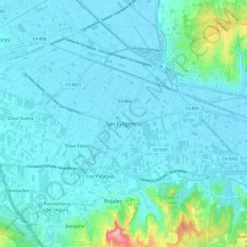 Mapa topográfico San Fulgencio, altitud, relieve