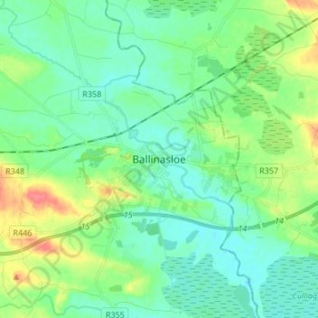 Mapa topográfico Ballinasloe, altitud, relieve