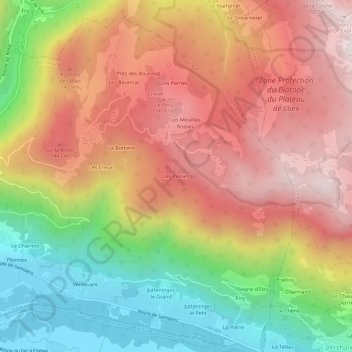 Mapa topográfico Les Pesses, altitud, relieve