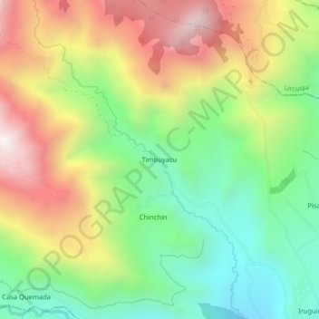 Mapa topográfico Timbuyacu, altitud, relieve