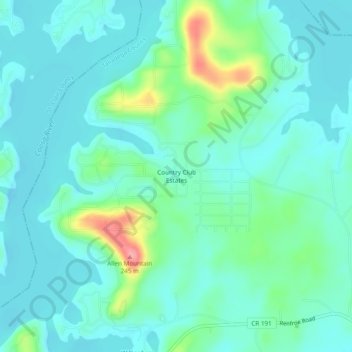 Mapa topográfico Country Club Estates, altitud, relieve