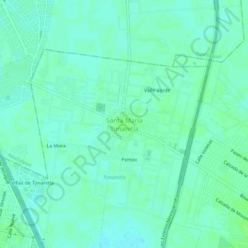 Mapa topográfico Santa María Tonanitla, altitud, relieve